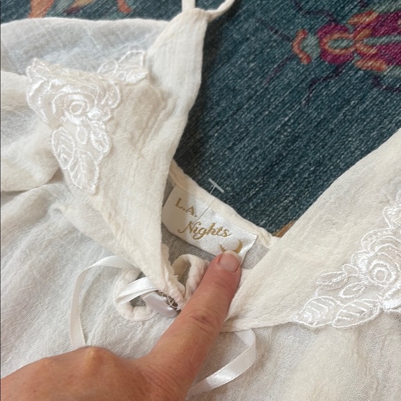 Vintage Cottagecore LA Nights White Cotton Gauze Lace Trim Slip Chemise S/M - Picture 3 of 6